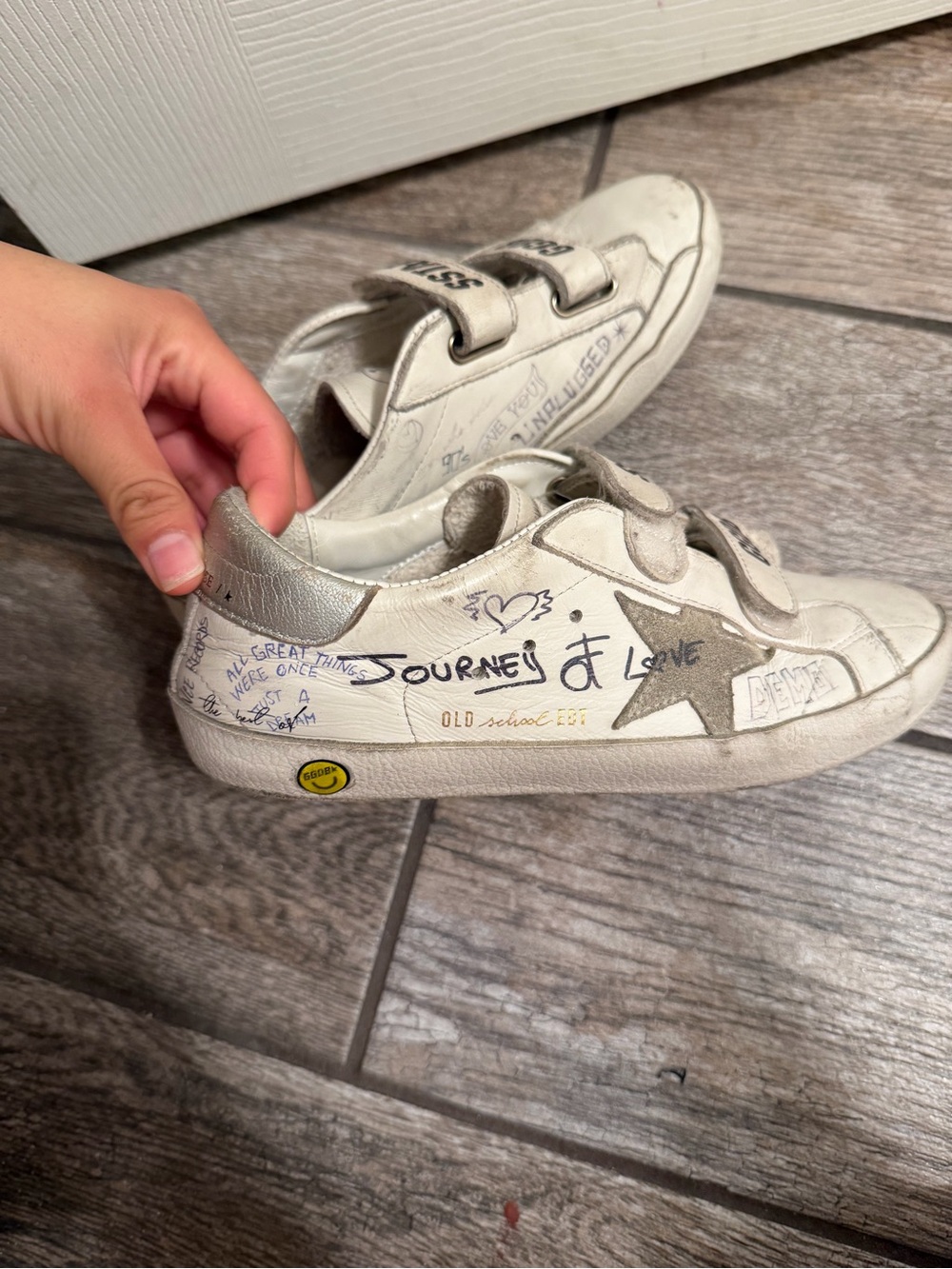 Golden Goose Kids White Sneakers with Silver Star and Doodle Details